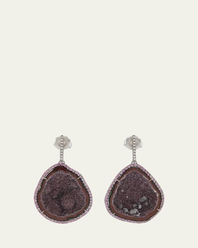 18K Gold Crimson Geode Drop Earrings with Diamonds and Pink Sapphires